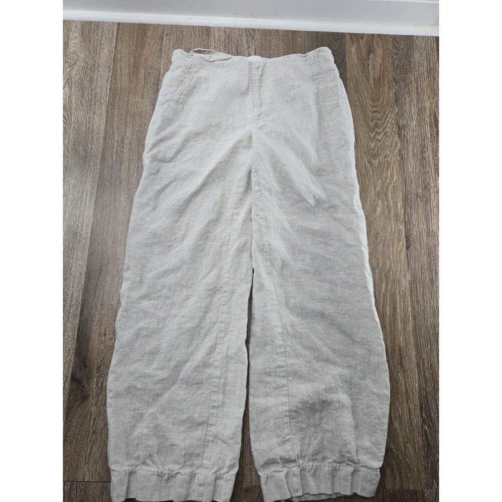 Reformation Women's 0P Cropped Wide Leg Linen Pant Beige Oatmeal Flax